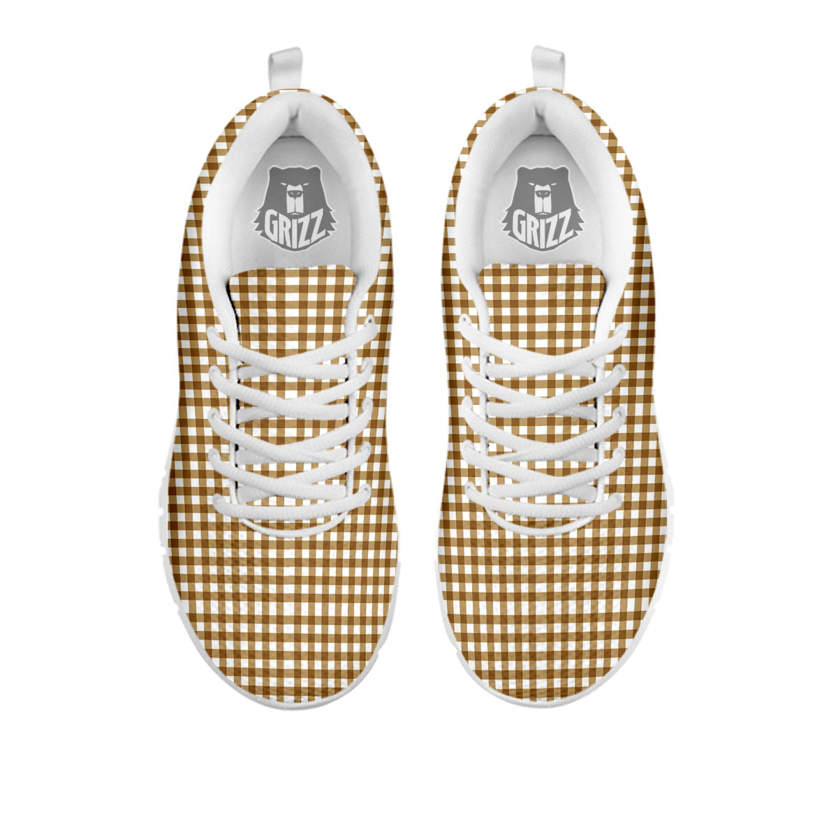 Gingham White And Brown Print Pattern White Sneaker-grizzshop