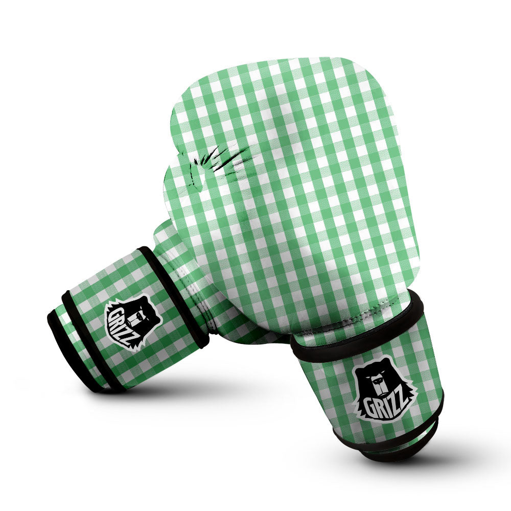 Gingham White And Green Print Pattern Boxing Gloves-grizzshop