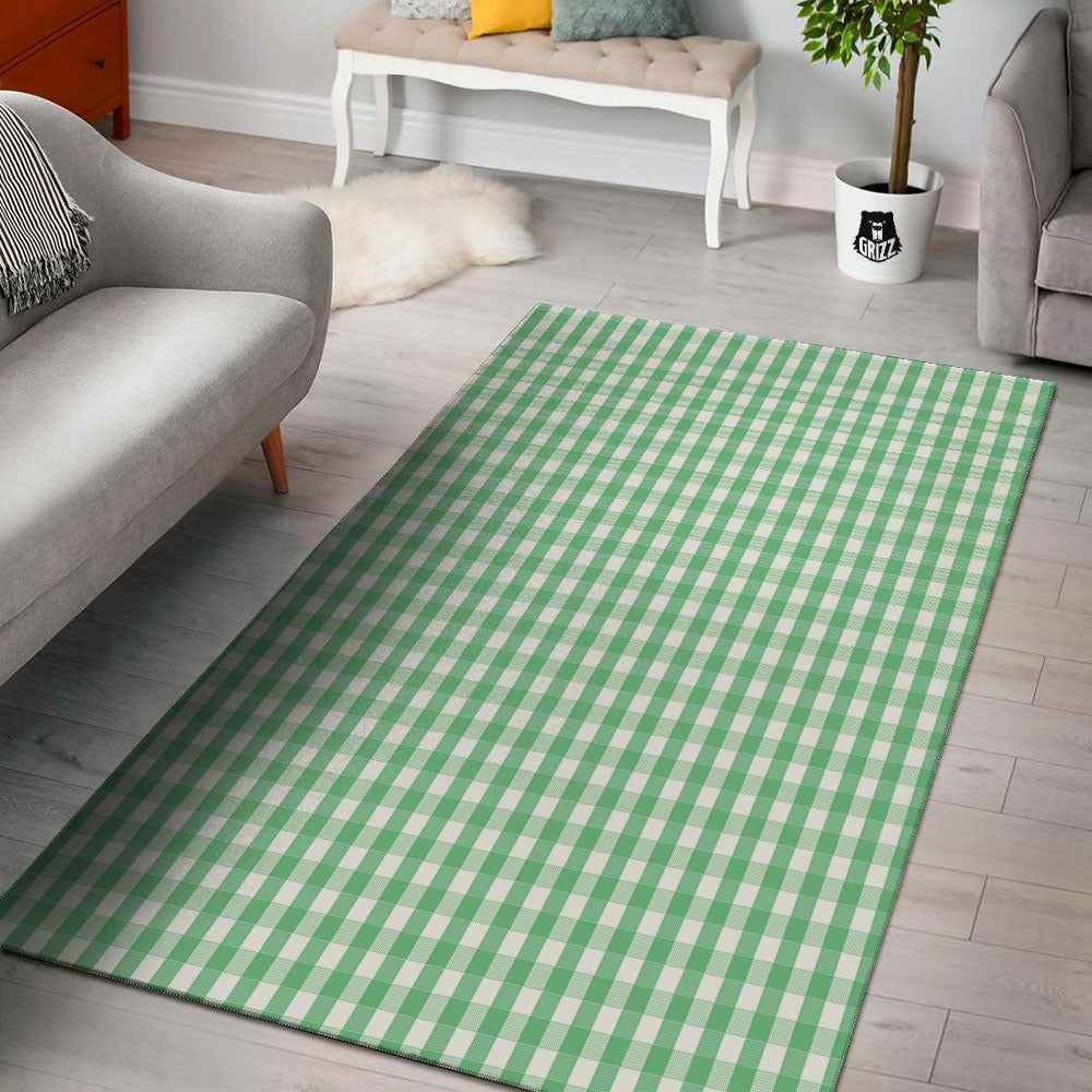 Gingham White And Green Print Pattern Floor Mat-grizzshop