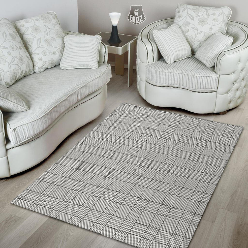 Gingham White And Grey Print Pattern Floor Mat-grizzshop