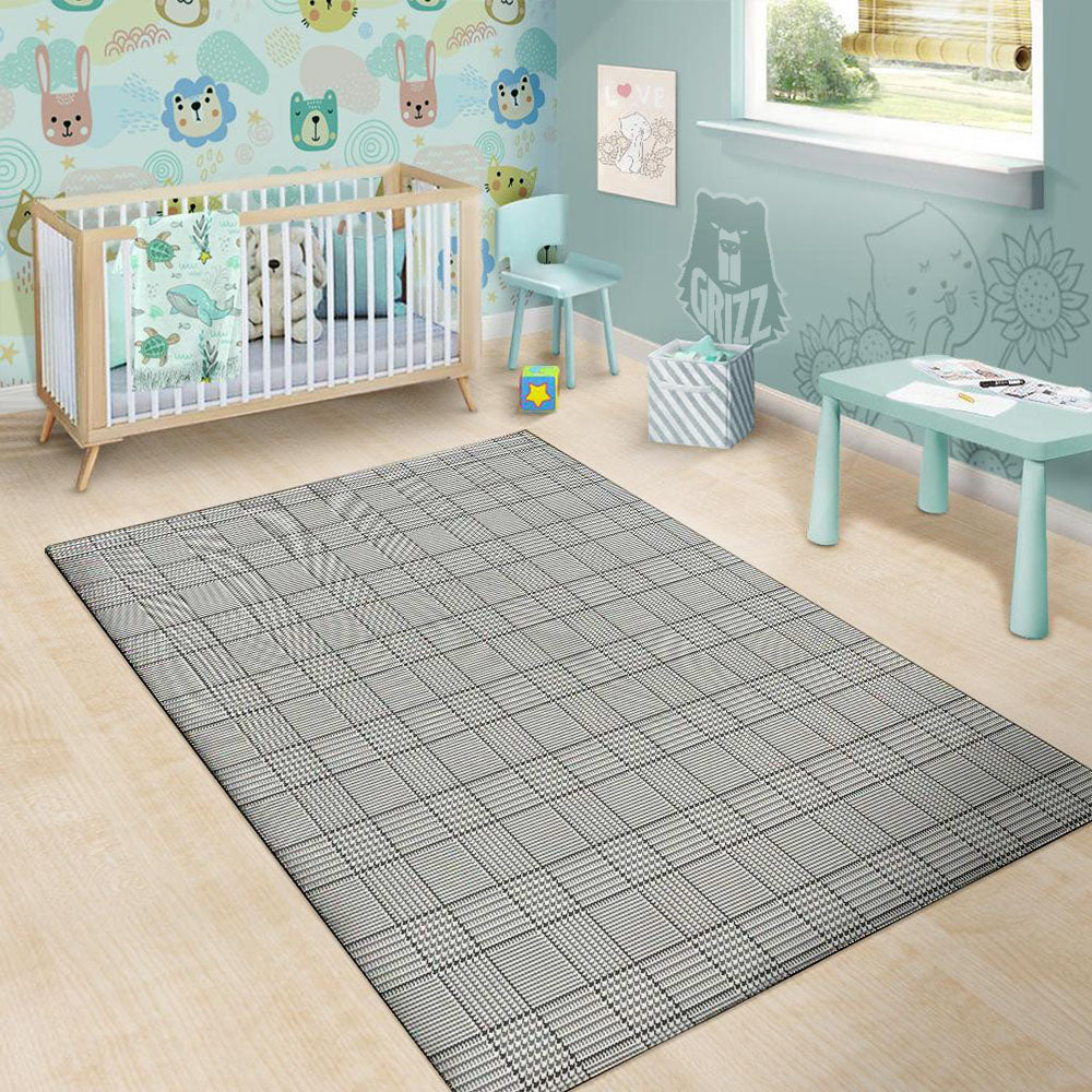 Gingham White And Grey Print Pattern Floor Mat-grizzshop