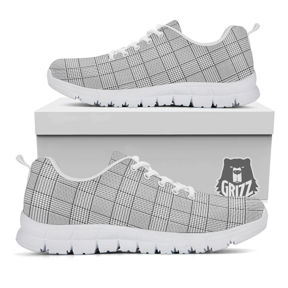 Gingham White And Grey Print Pattern White Sneaker-grizzshop