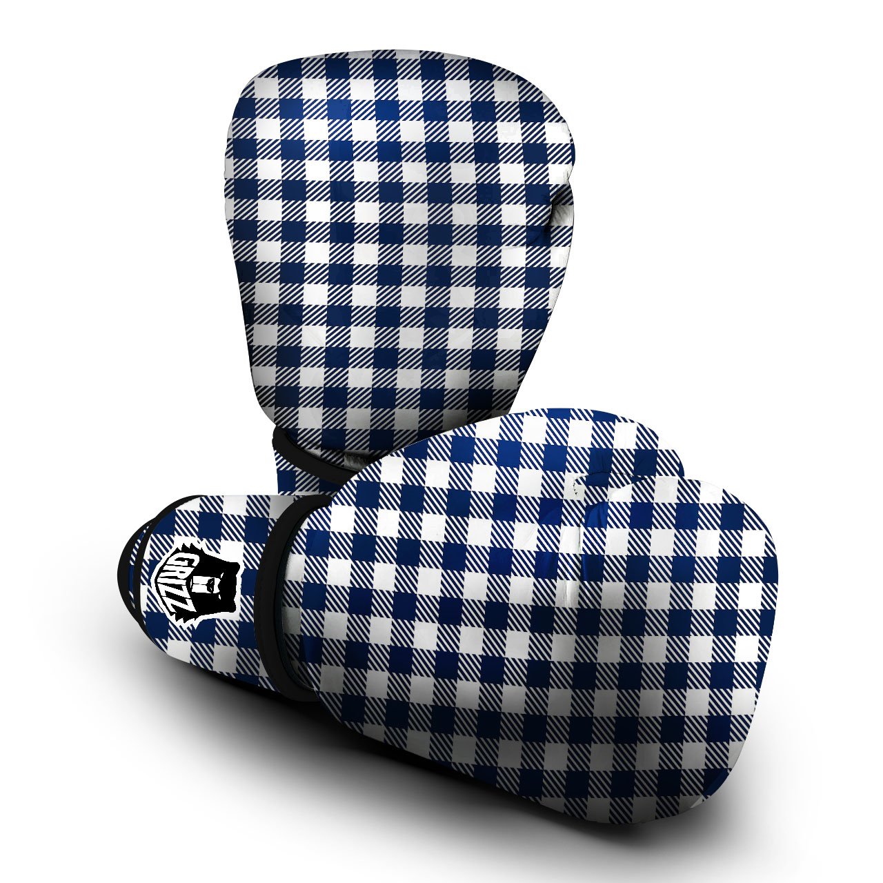 Gingham White And Navy Print Pattern Boxing Gloves-grizzshop