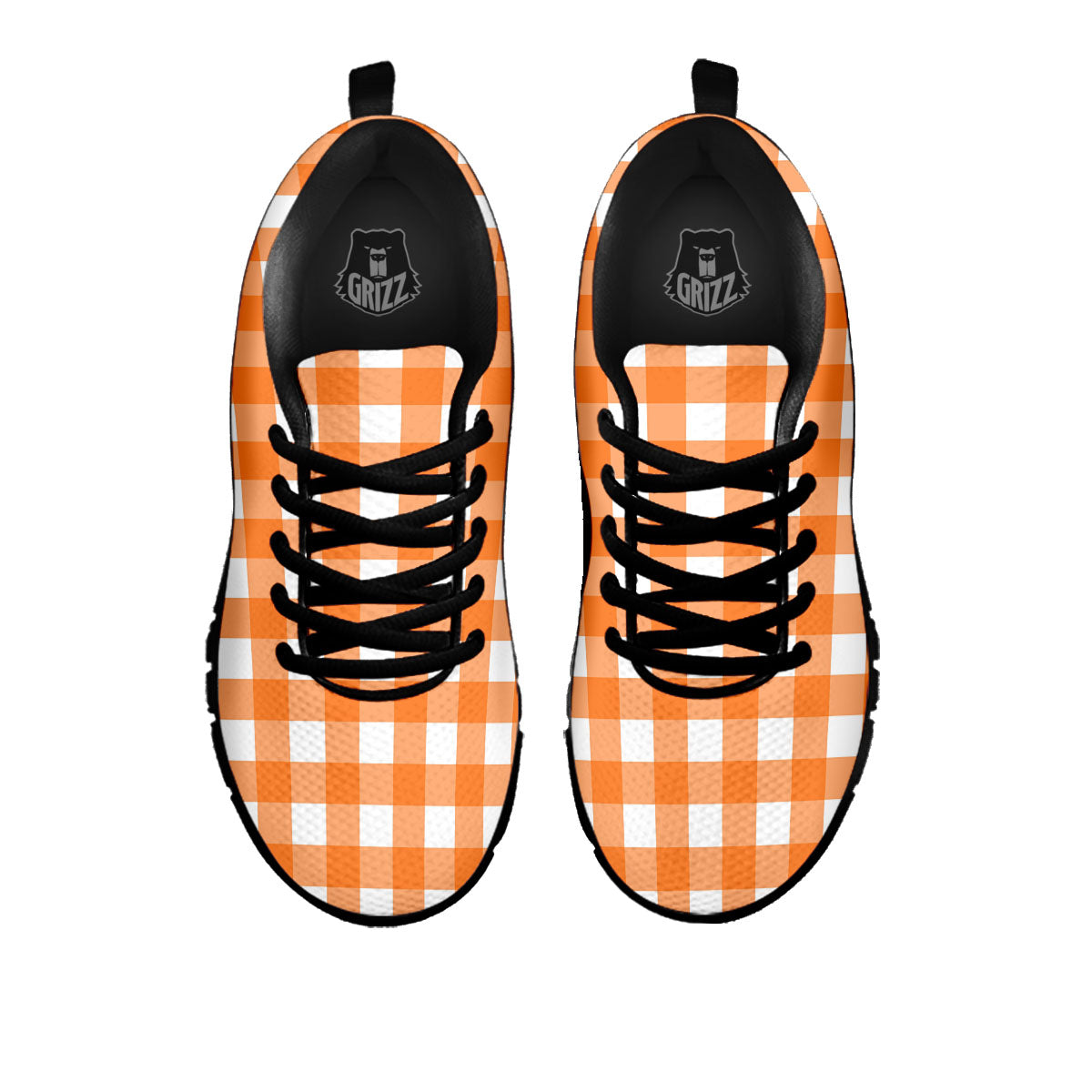 Gingham White And Orange Print Pattern Black Sneaker-grizzshop