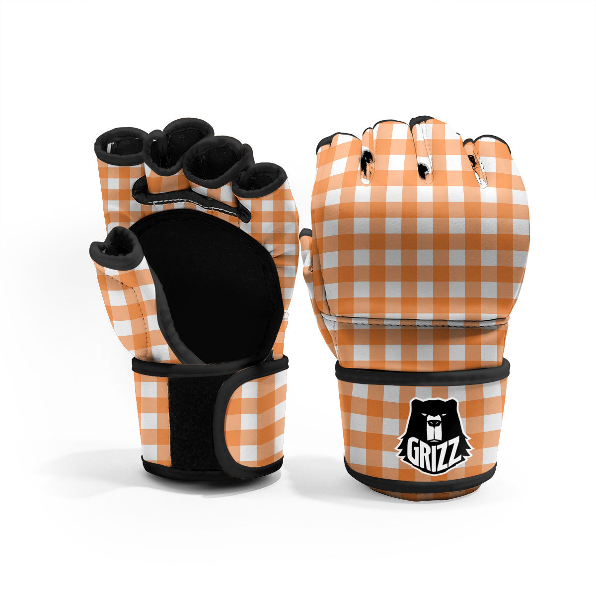 Gingham White And Orange Print Pattern MMA Gloves-grizzshop