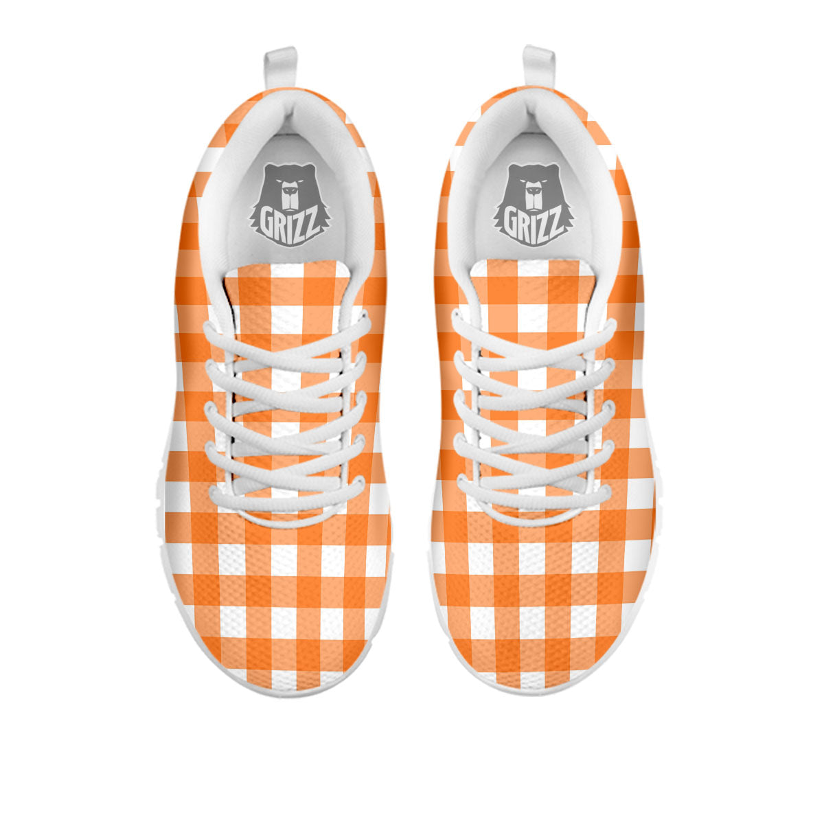 Gingham White And Orange Print Pattern White Sneaker-grizzshop