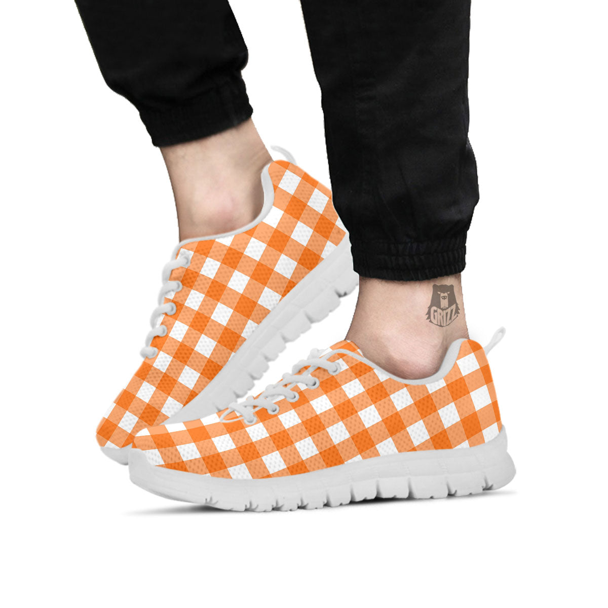 Gingham White And Orange Print Pattern White Sneaker-grizzshop