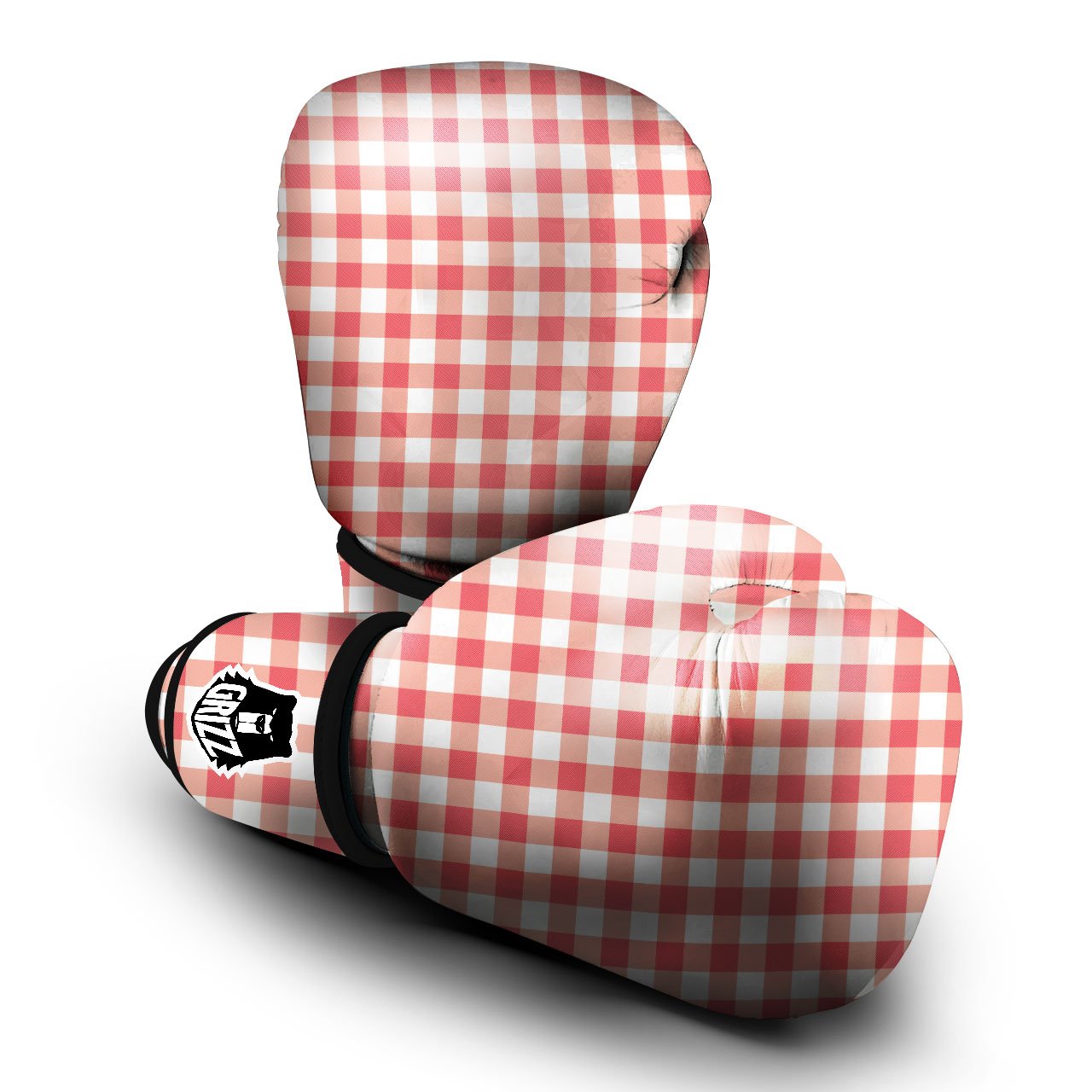 Gingham White And Pink Print Pattern Boxing Gloves-grizzshop