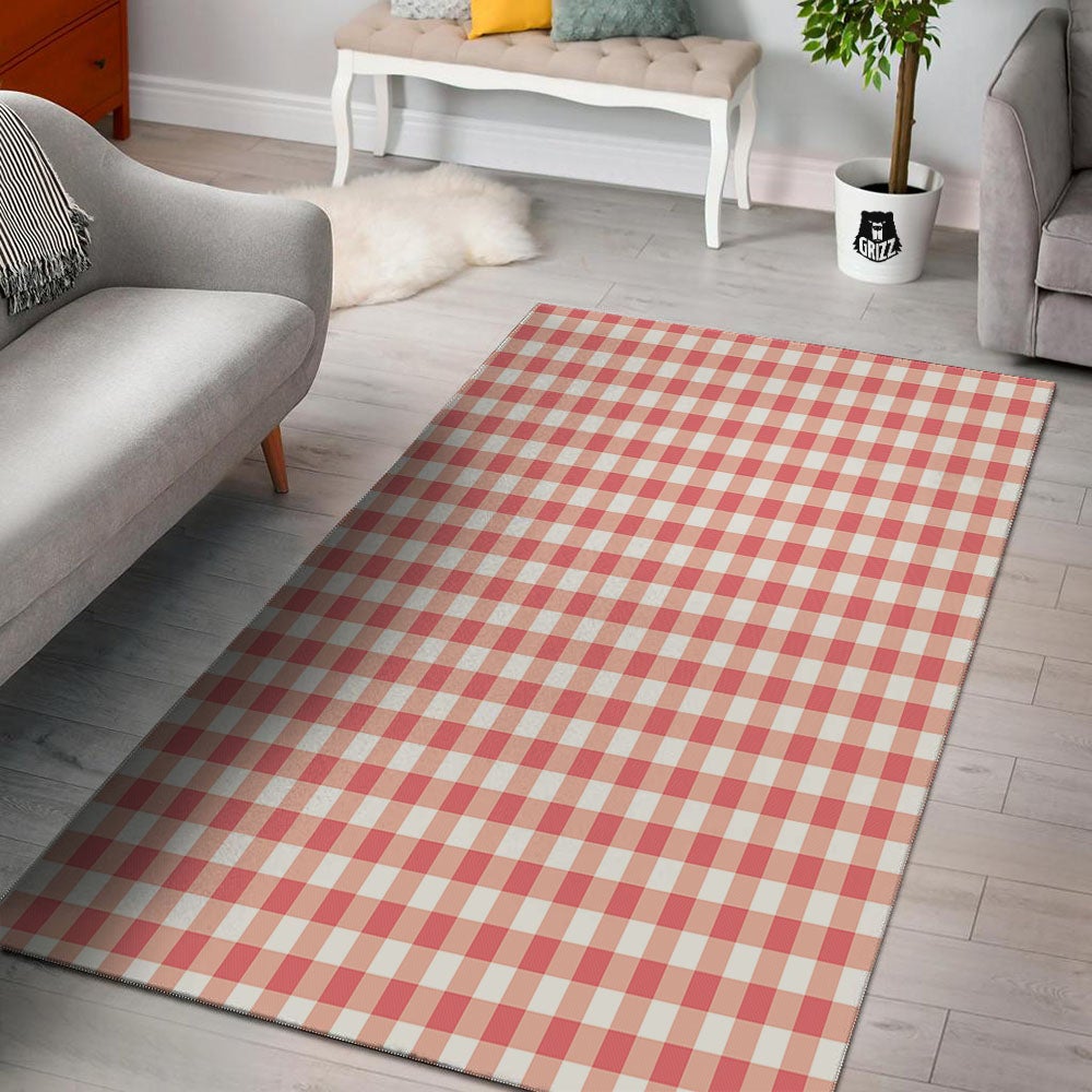 Gingham White And Pink Print Pattern Floor Mat-grizzshop