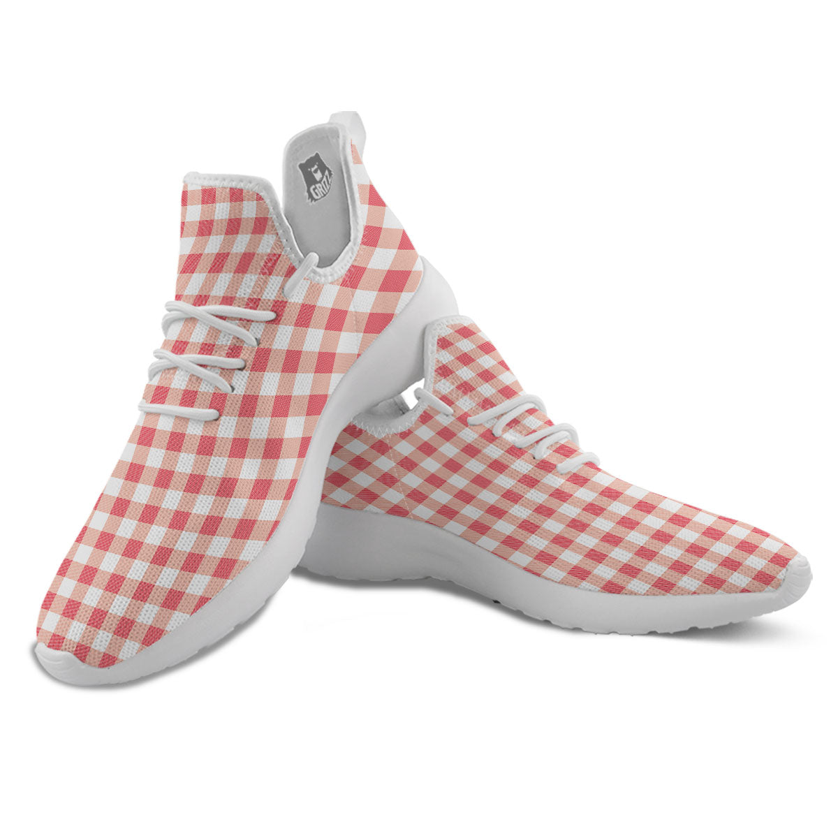 Gingham White And Pink Print Pattern White Athletic Shoes-grizzshop