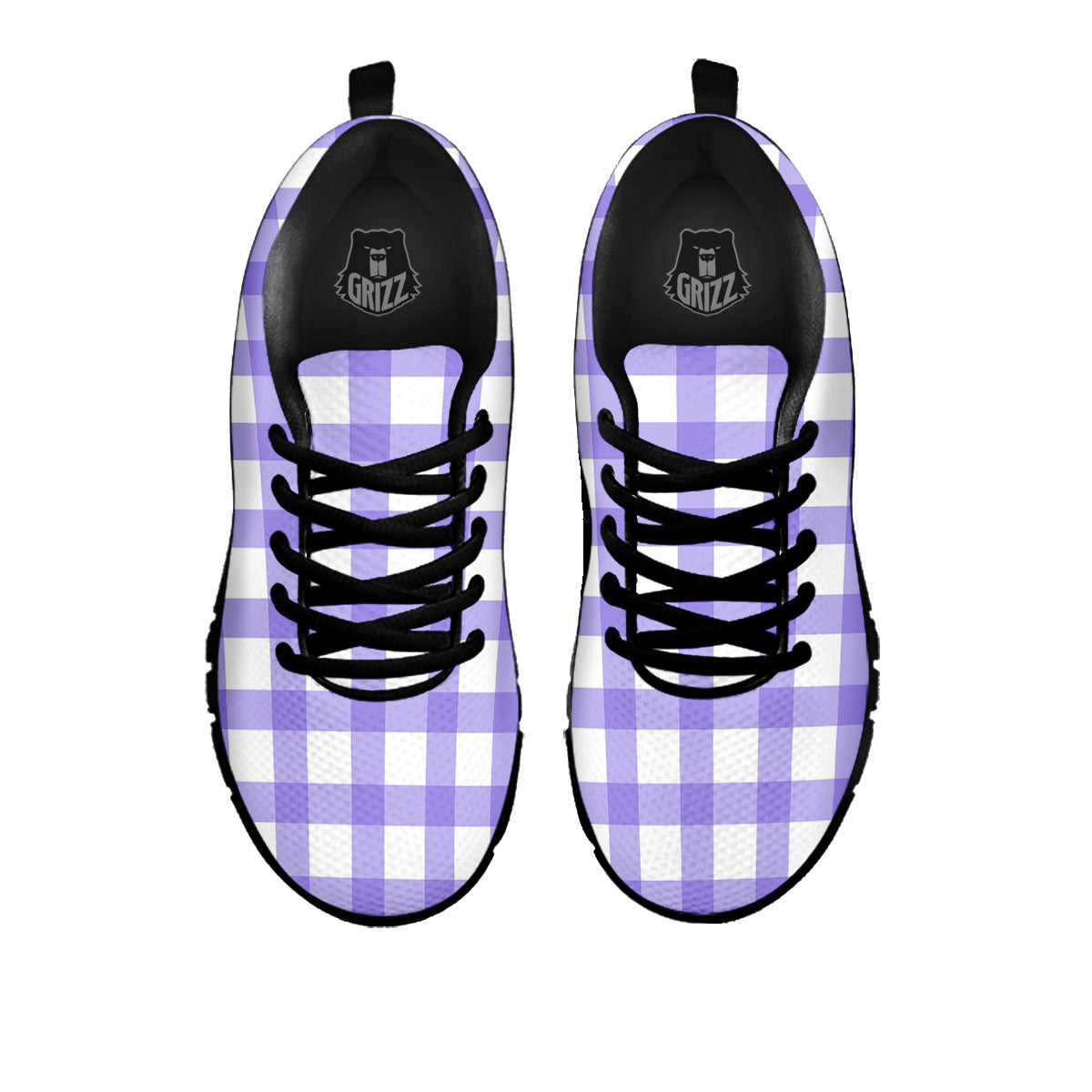 Gingham White And Purple Print Pattern Black Sneaker-grizzshop