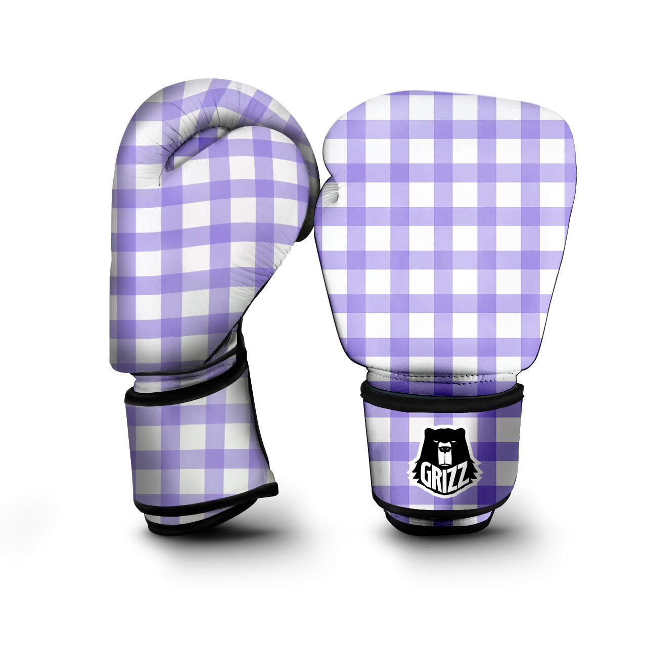 Gingham White And Purple Print Pattern Boxing Gloves-grizzshop