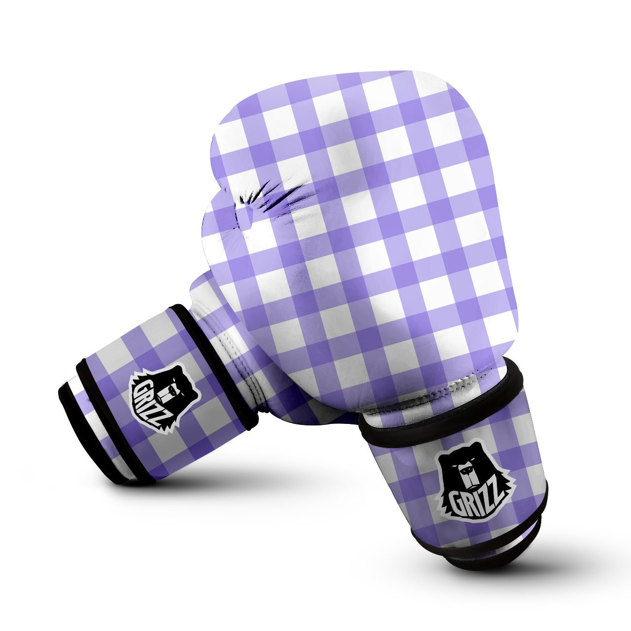 Gingham White And Purple Print Pattern Boxing Gloves-grizzshop