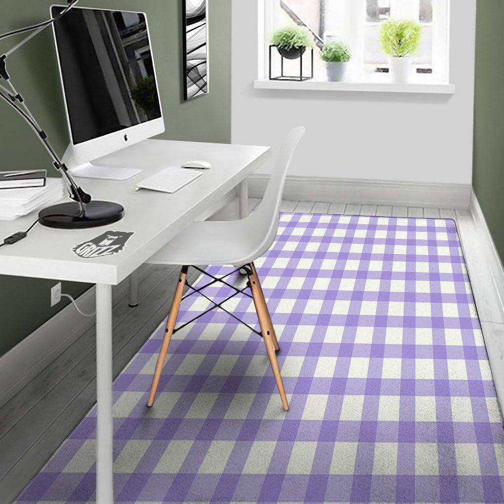 Gingham White And Purple Print Pattern Floor Mat-grizzshop