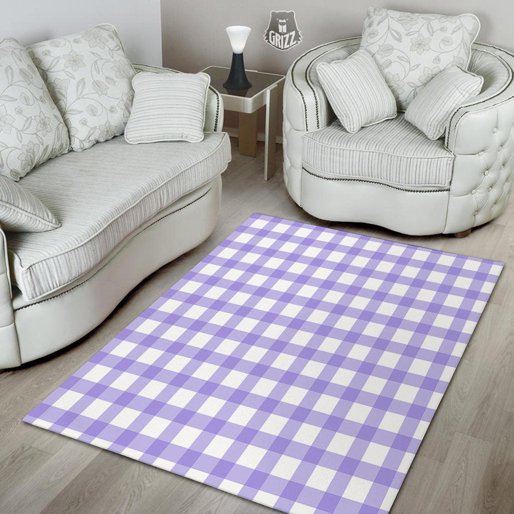 Gingham White And Purple Print Pattern Floor Mat-grizzshop