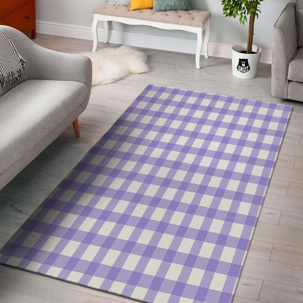 Gingham White And Purple Print Pattern Floor Mat-grizzshop