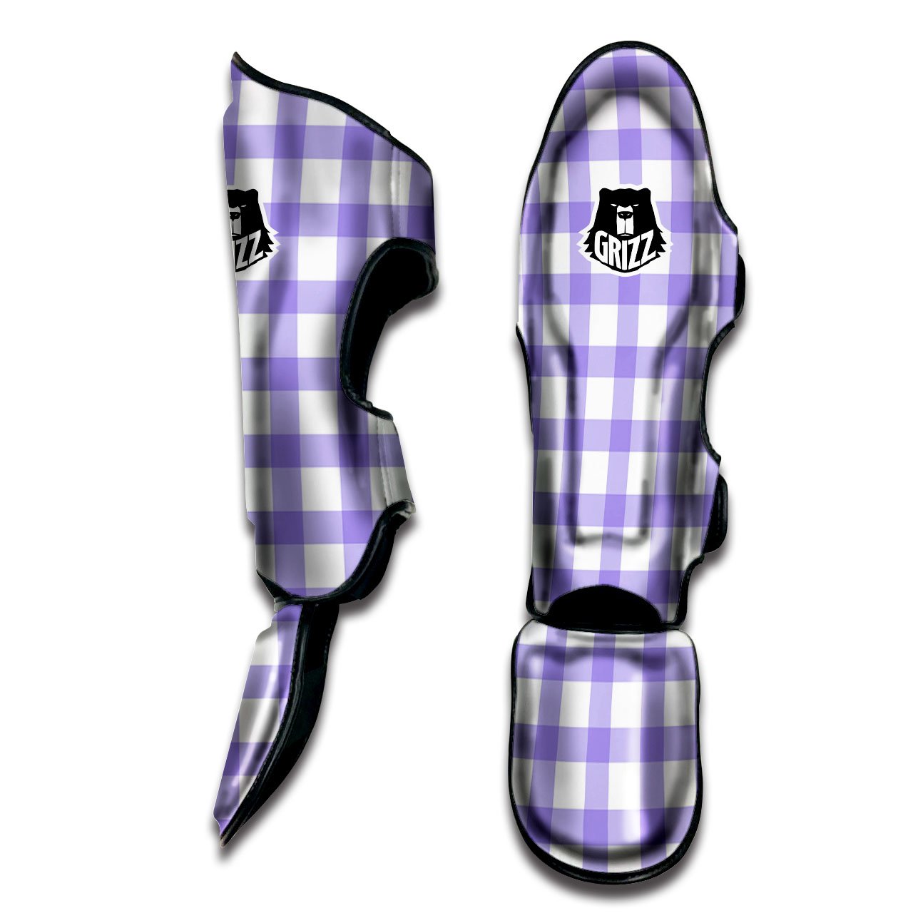 Gingham White And Purple Print Pattern Muay Thai Shin Guards-grizzshop