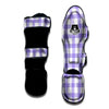 Gingham White And Purple Print Pattern Muay Thai Shin Guards-grizzshop