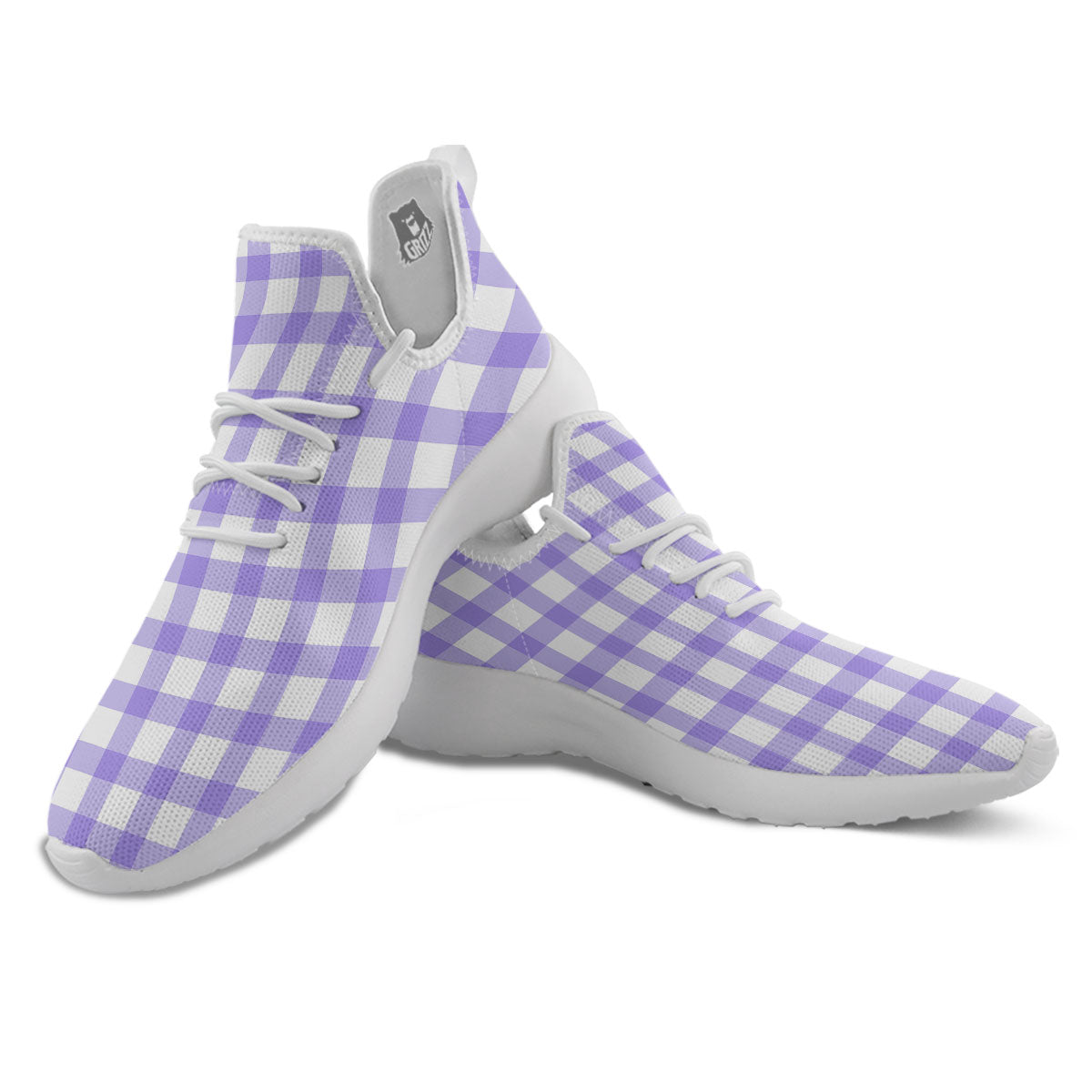 Gingham White And Purple Print Pattern White Athletic Shoes-grizzshop