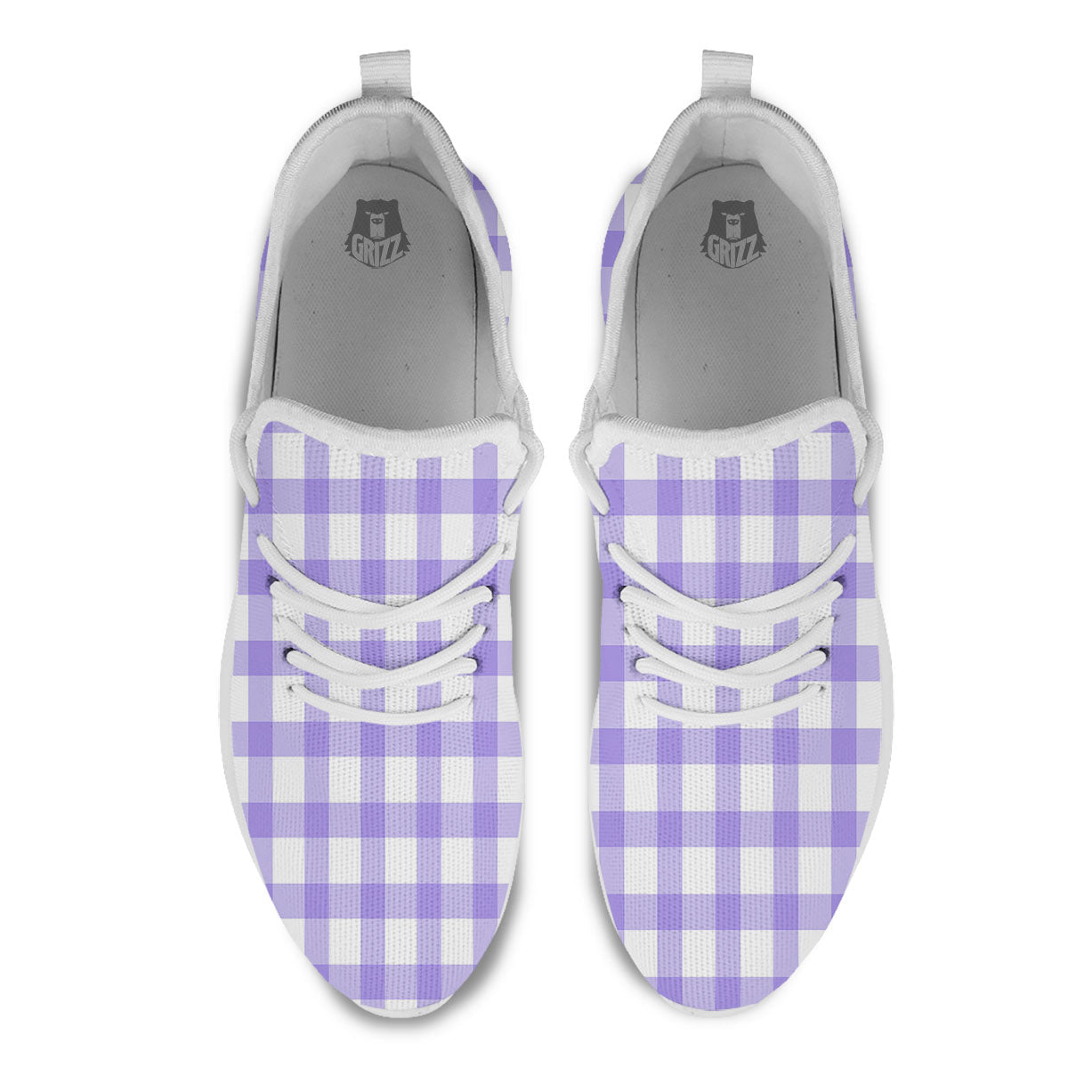 Gingham White And Purple Print Pattern White Athletic Shoes-grizzshop