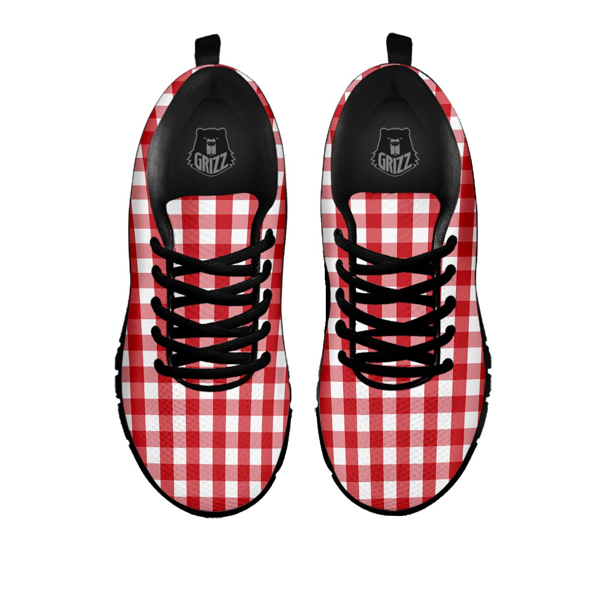 Gingham White And Red Print Pattern Black Sneaker-grizzshop