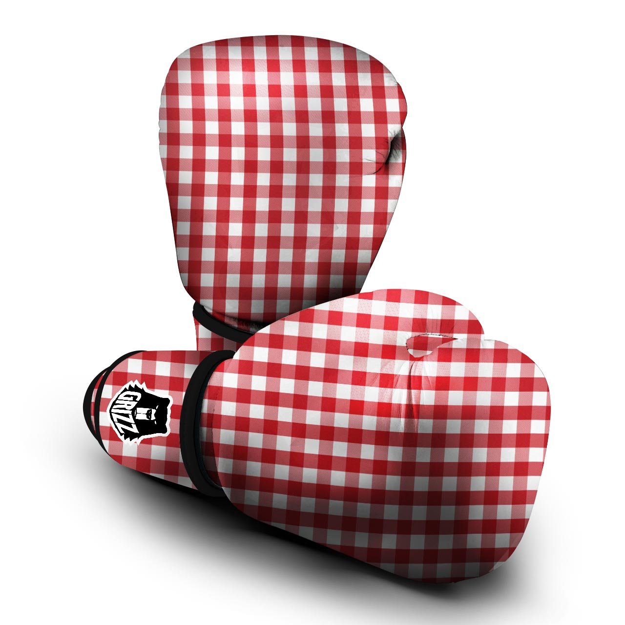Gingham White And Red Print Pattern Boxing Gloves-grizzshop