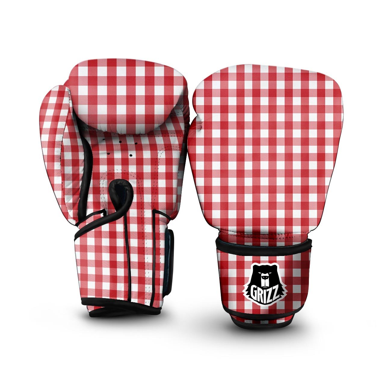 Gingham White And Red Print Pattern Boxing Gloves-grizzshop