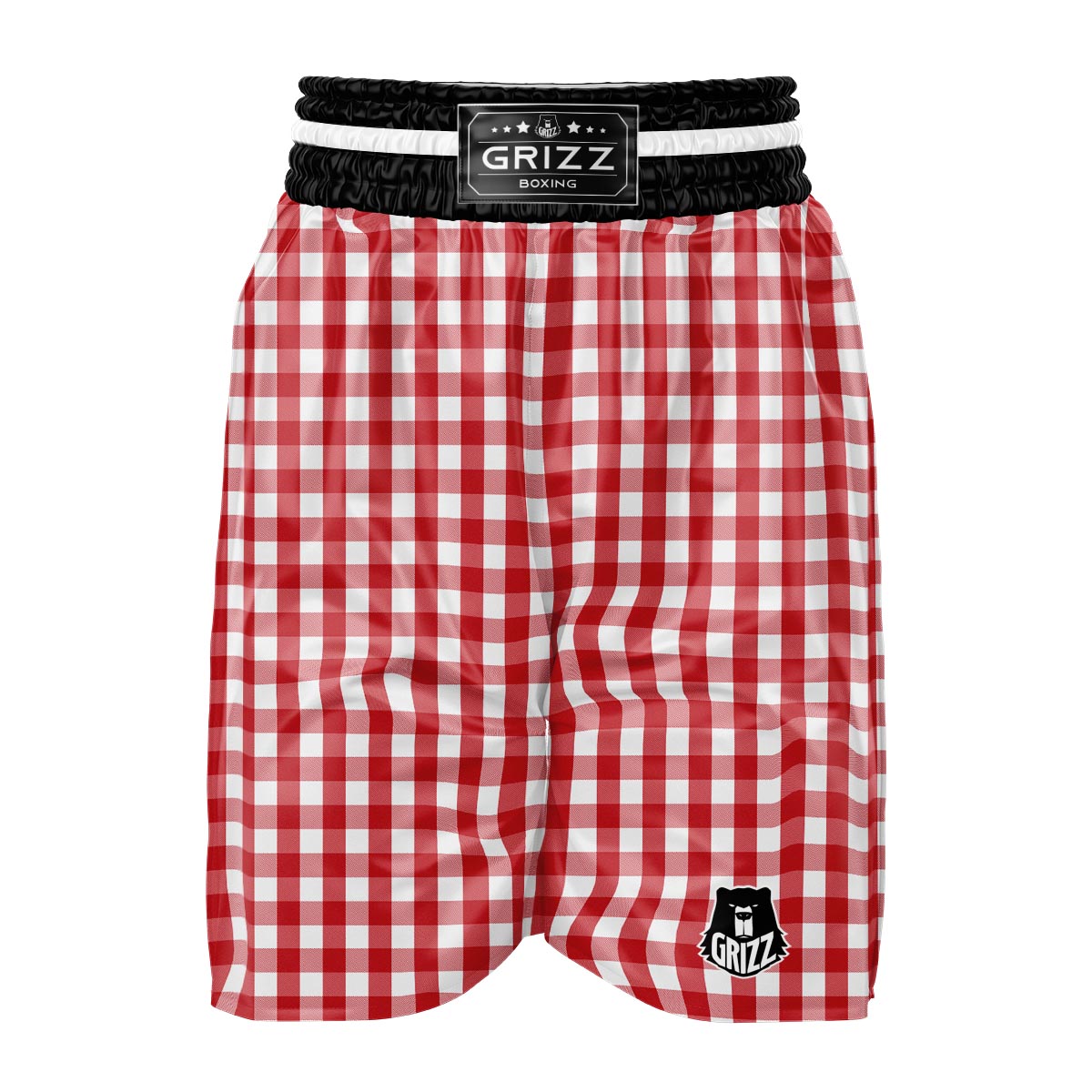 Gingham White And Red Print Pattern Boxing Shorts-grizzshop