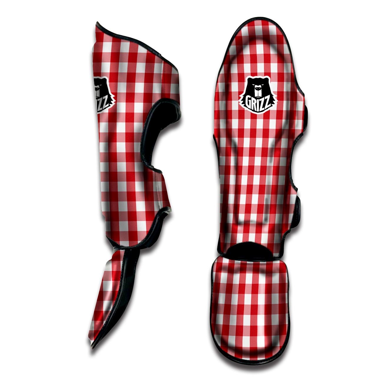 Gingham White And Red Print Pattern Muay Thai Shin Guards-grizzshop