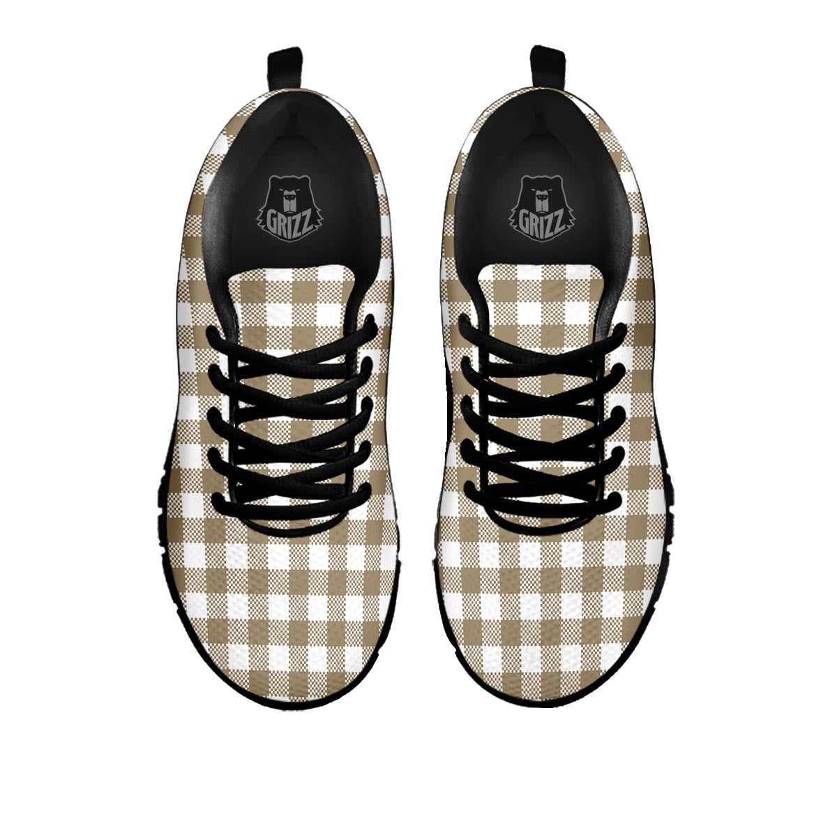 Gingham White And Tan Print Pattern Black Sneaker-grizzshop