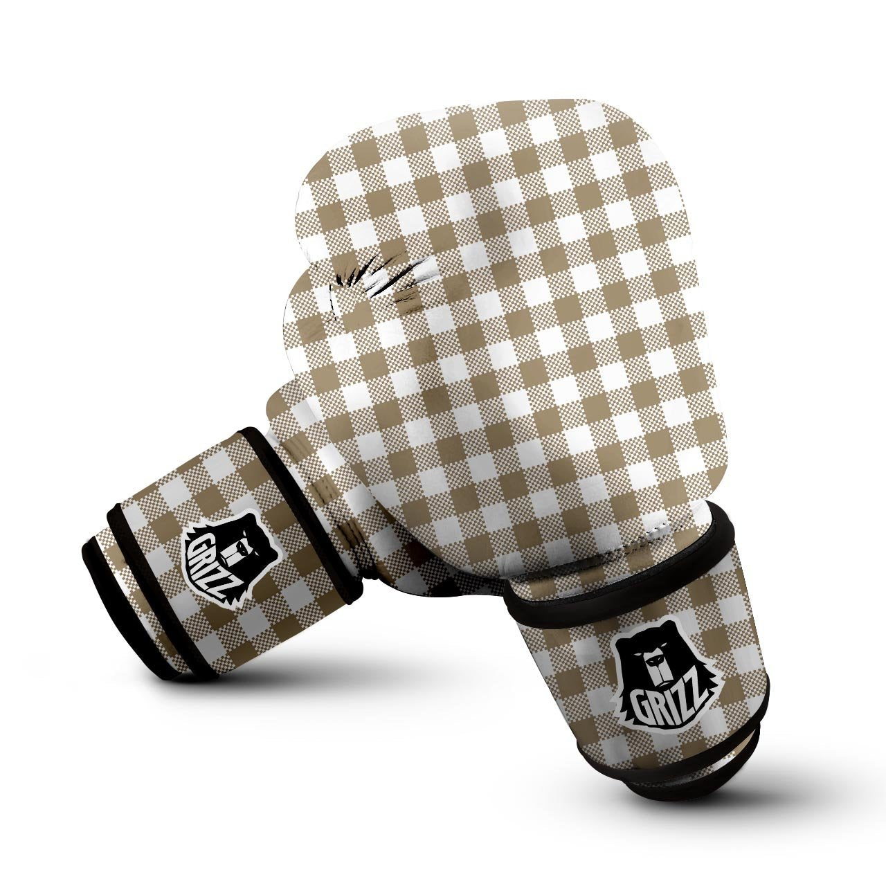 Gingham White And Tan Print Pattern Boxing Gloves-grizzshop