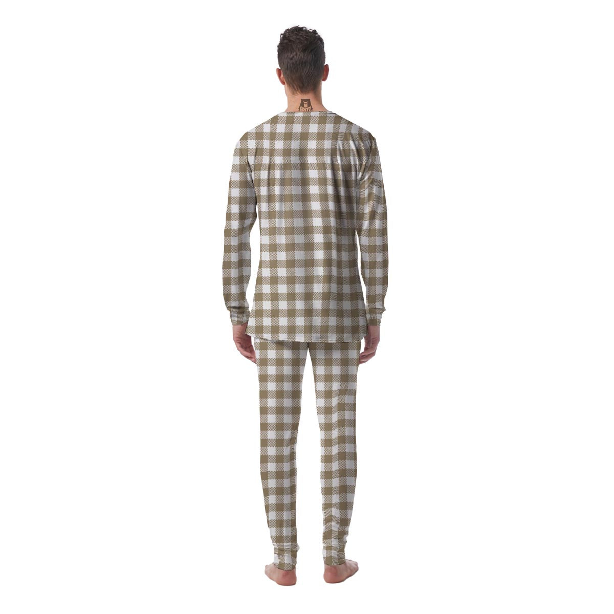 Gingham White And Tan Print Pattern Men's Pajamas-grizzshop