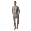 Gingham White And Tan Print Pattern Men's Pajamas-grizzshop