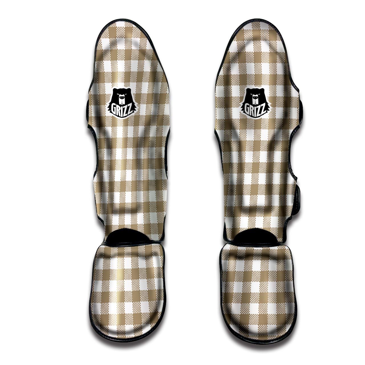 Gingham White And Tan Print Pattern Muay Thai Shin Guards-grizzshop