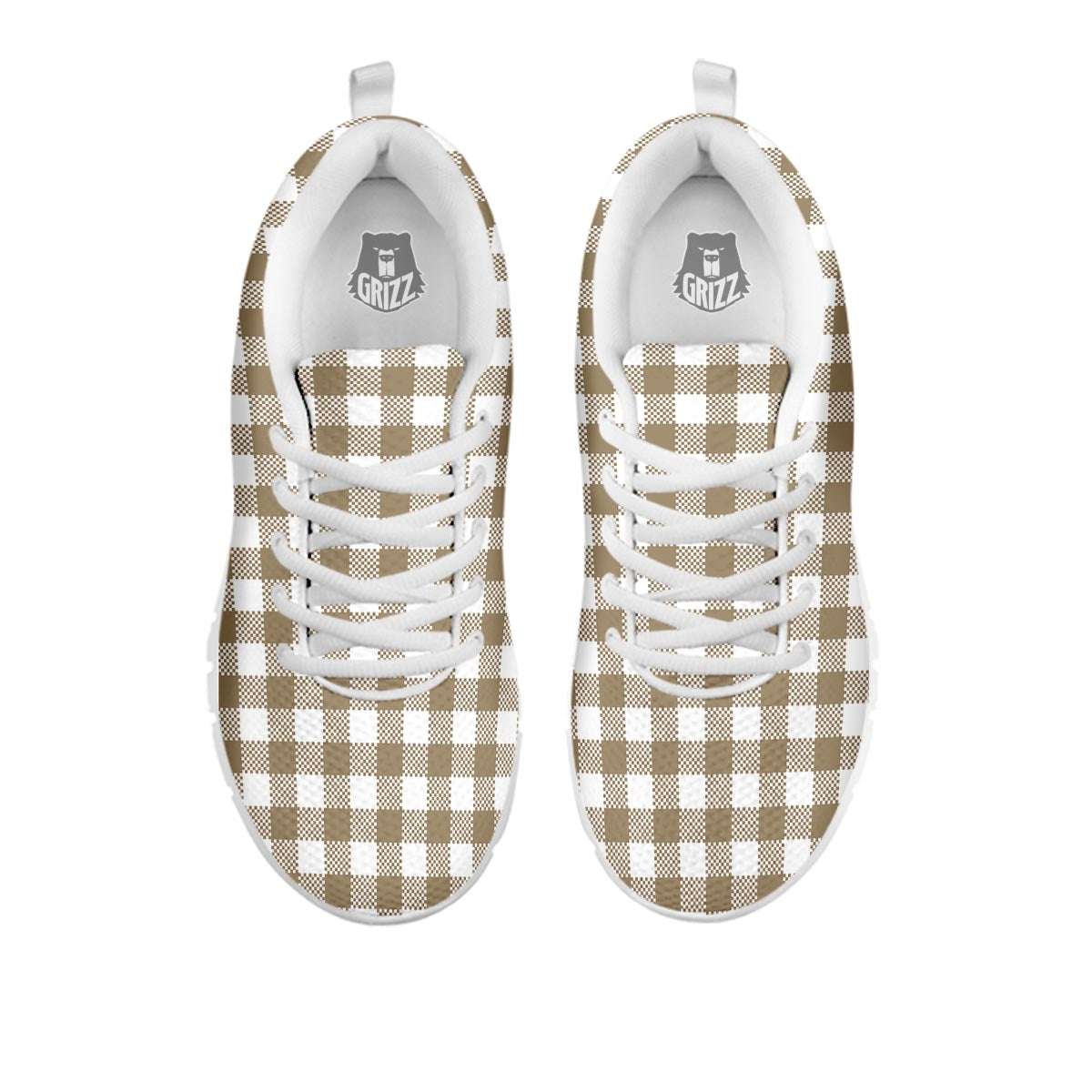 Gingham White And Tan Print Pattern White Sneaker-grizzshop