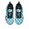 Gingham White And Teal Print Pattern Black Sneaker-grizzshop