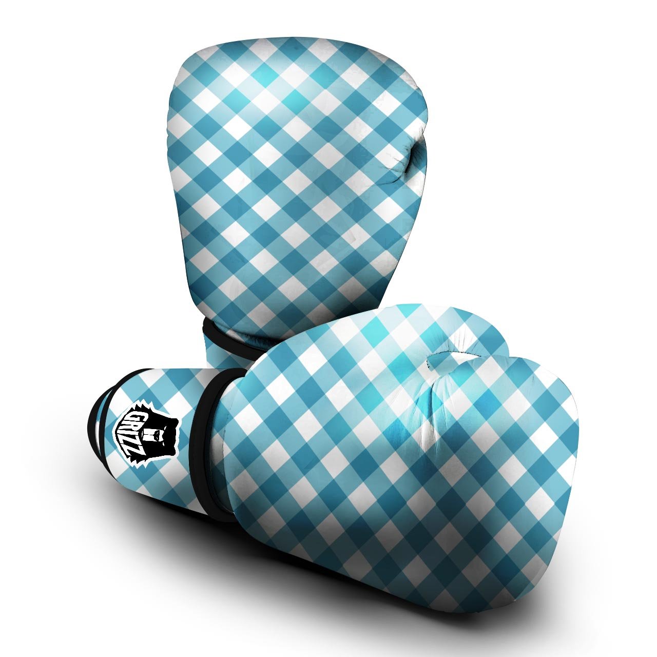 Gingham White And Teal Print Pattern Boxing Gloves-grizzshop