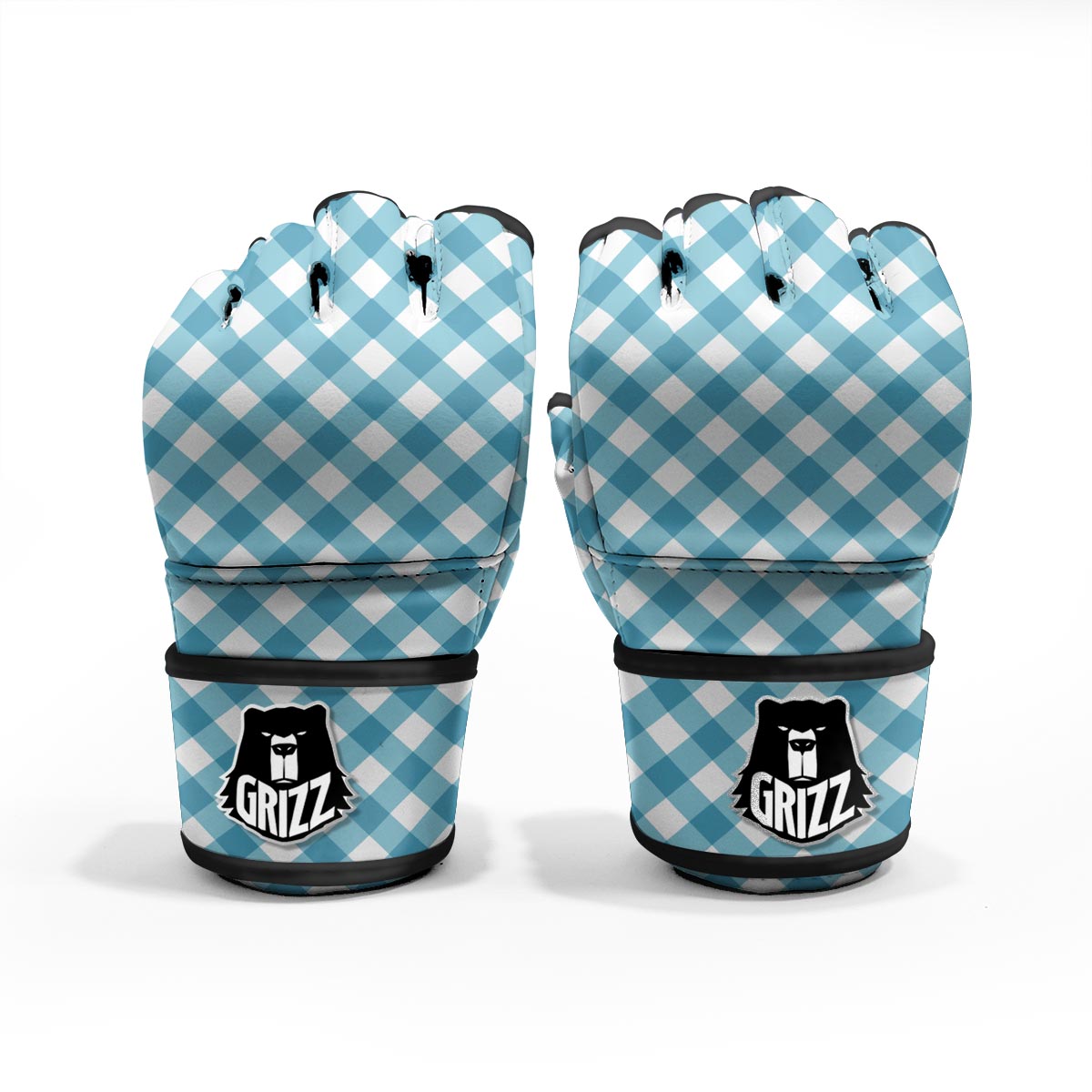 Gingham White And Teal Print Pattern MMA Gloves-grizzshop