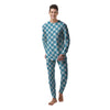 Gingham White And Teal Print Pattern Men's Pajamas-grizzshop