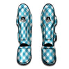 Gingham White And Teal Print Pattern Muay Thai Shin Guards-grizzshop