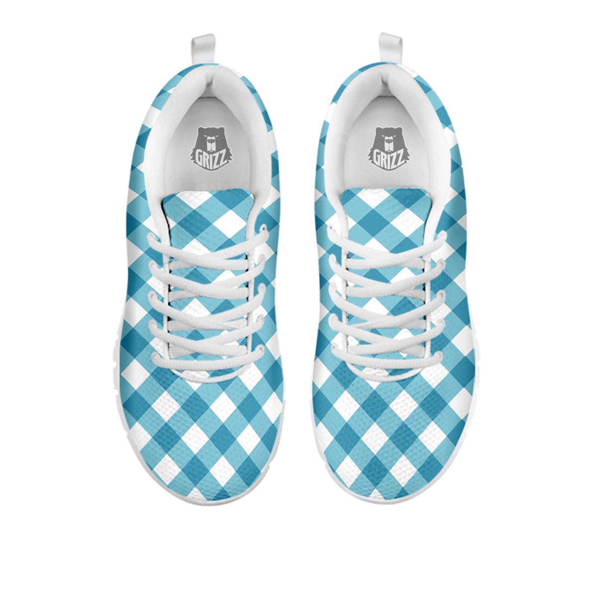 Gingham White And Teal Print Pattern White Sneaker-grizzshop