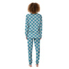 Gingham White And Teal Print Pattern Women's Pajamas-grizzshop