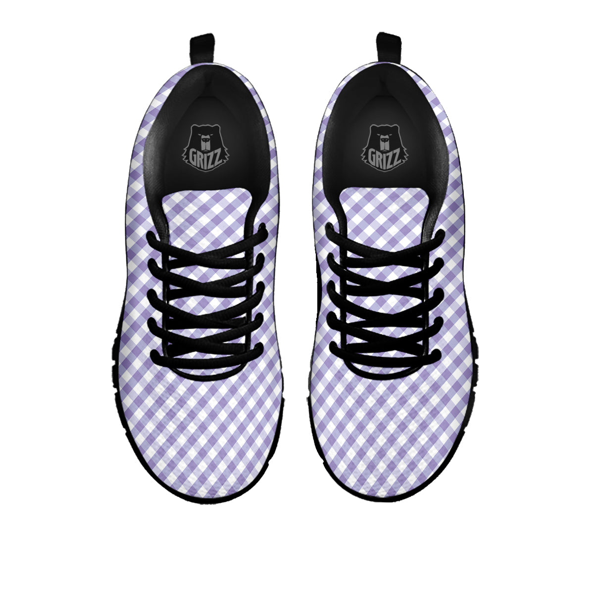 Gingham White And Violet Print Pattern Black Sneaker-grizzshop