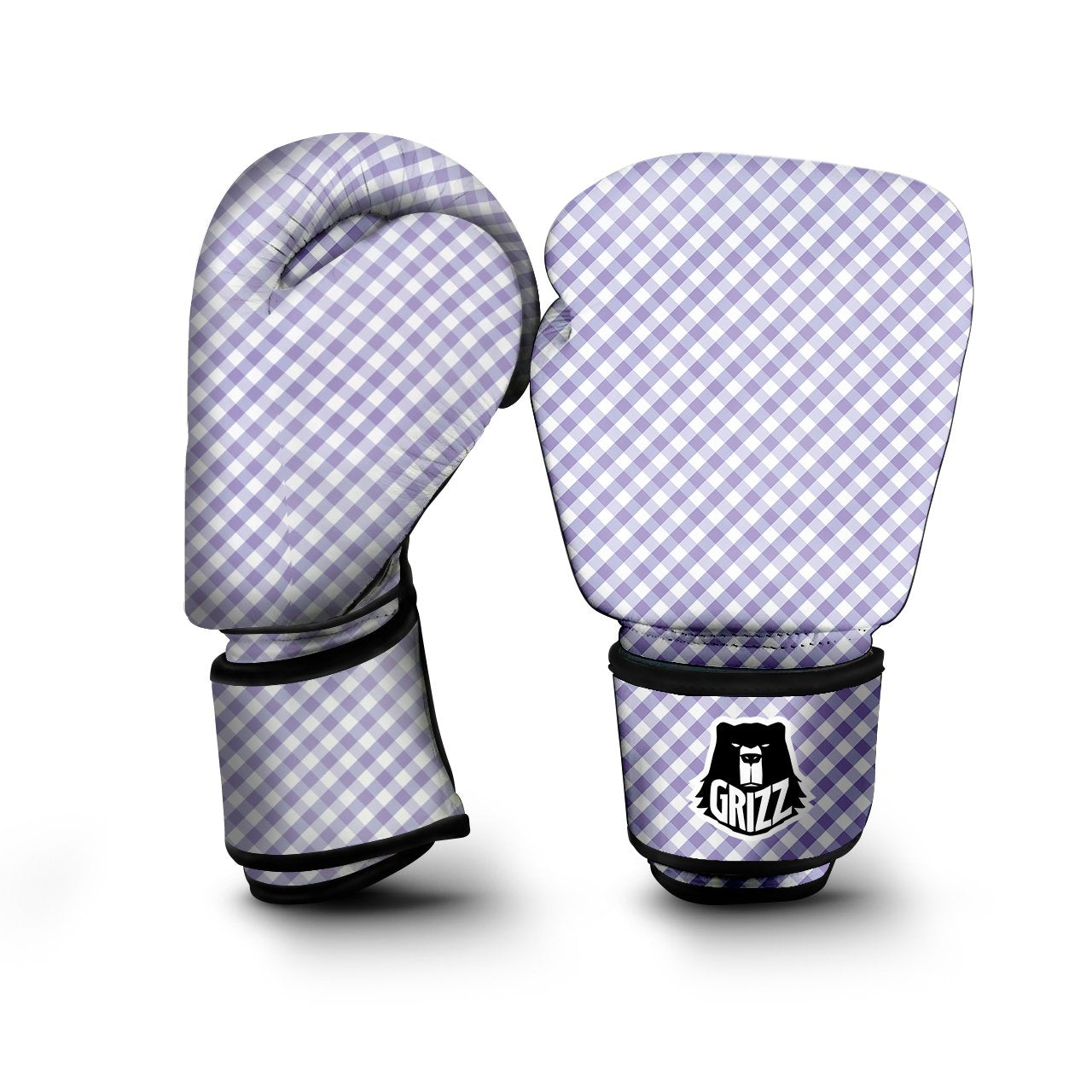 Gingham White And Violet Print Pattern Boxing Gloves-grizzshop