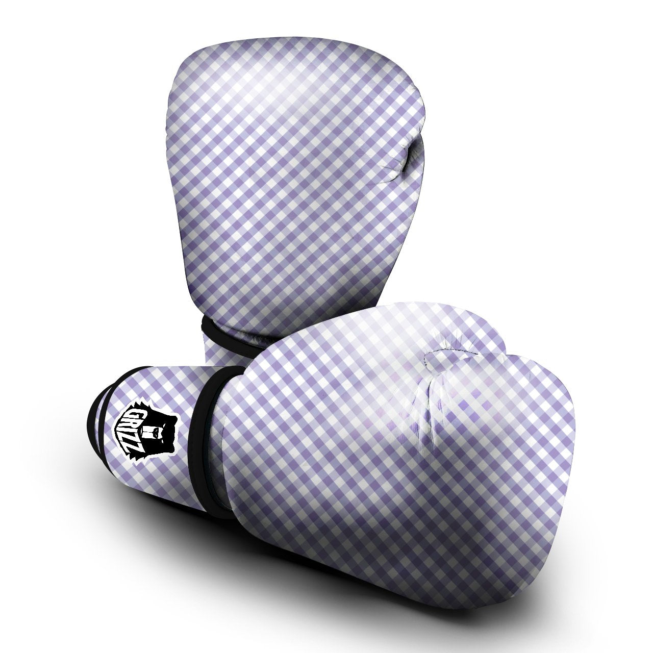 Gingham White And Violet Print Pattern Boxing Gloves-grizzshop