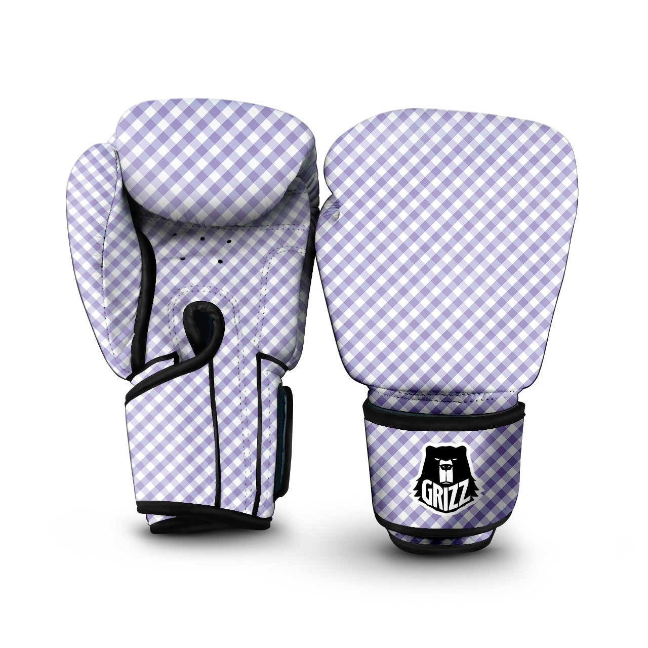 Gingham White And Violet Print Pattern Boxing Gloves-grizzshop