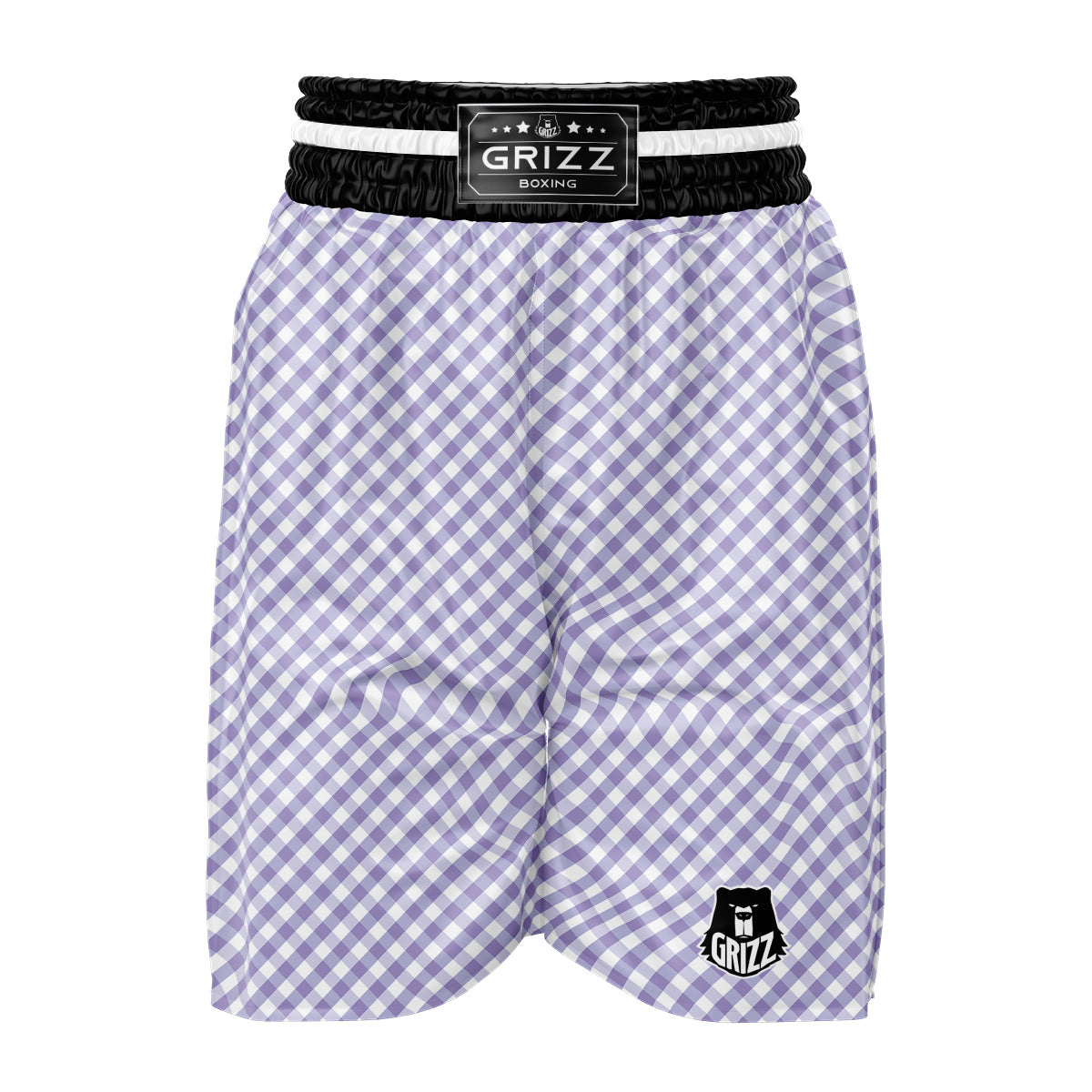 Gingham White And Violet Print Pattern Boxing Shorts-grizzshop