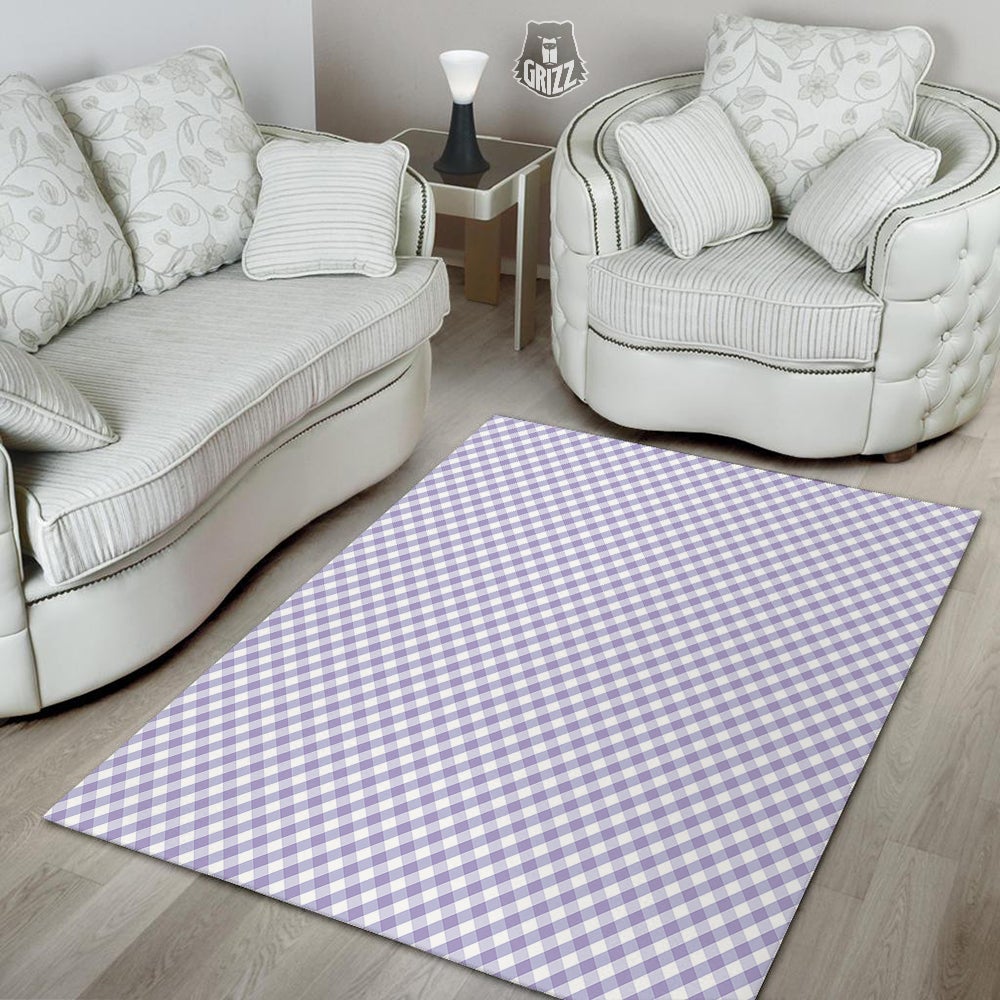 Gingham White And Violet Print Pattern Floor Mat-grizzshop