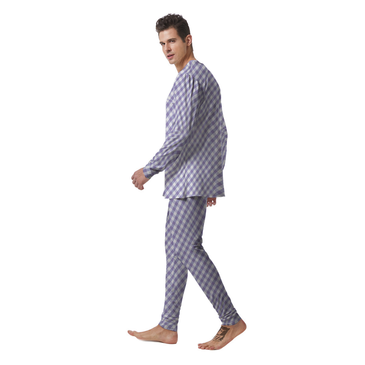 Gingham White And Violet Print Pattern Men's Pajamas-grizzshop