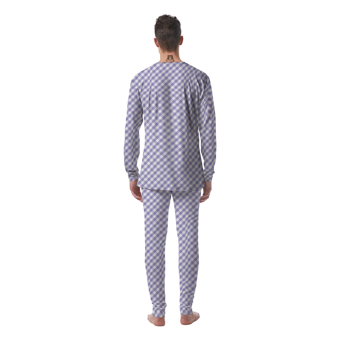 Gingham White And Violet Print Pattern Men's Pajamas-grizzshop